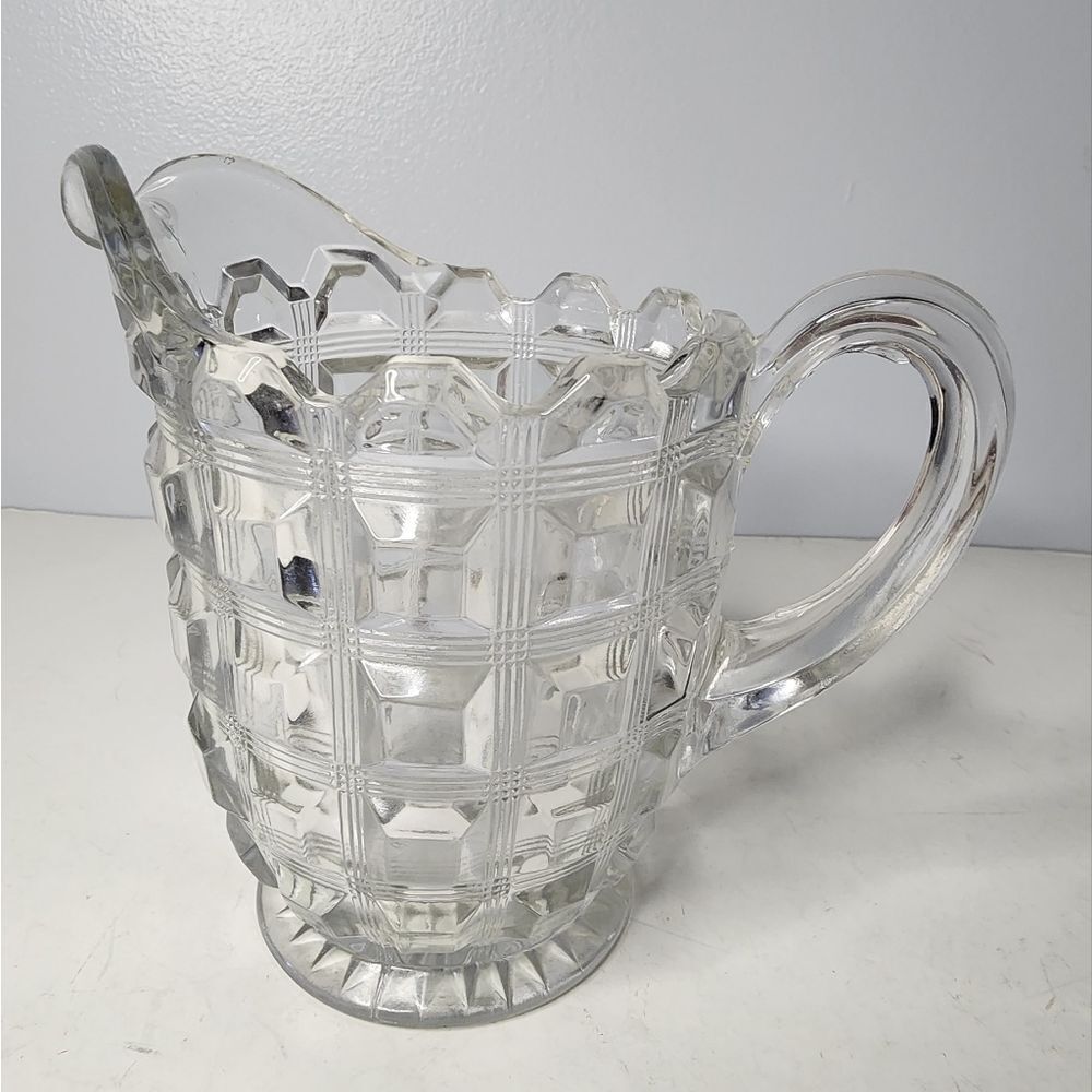 Vintage Reeded Waffle  Berlin  Block  Pitcher Adams Westmoreland Glass